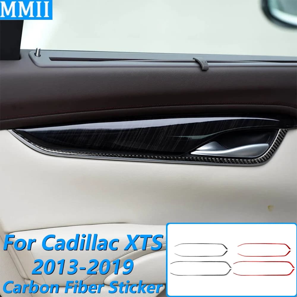 For Cadillac XTS 2013-2019 Carbon Fiber Front Rear Inner Door Handle Panel Decorative Strips Car Accessories Decoration Sticker