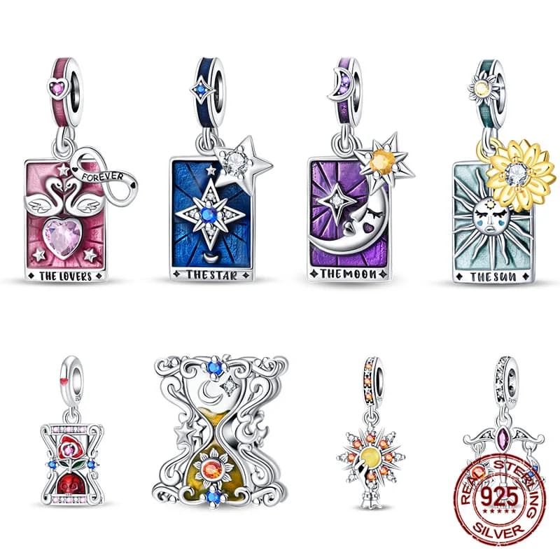100% 925 carte dei tarocchi in argento sterling Sun Star Moon Charms Fit 925 braccialetti originali creazione di gioielli da donna regalo di compleanno