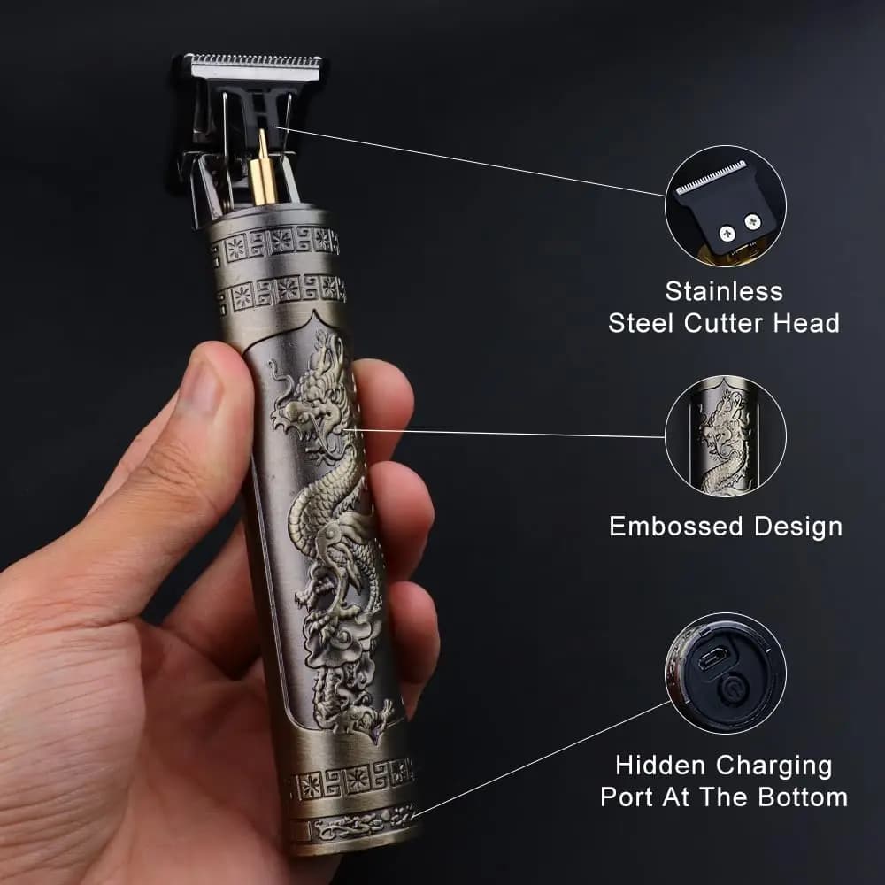 Tagliacapelli Elettrico Vintage T9 per Uomo, Rasoio Professionale Ricaricabile con Design Drago Buddha