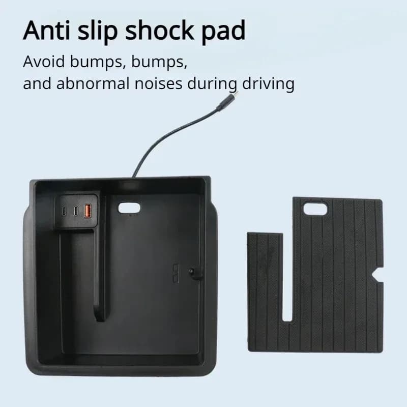 Organizer per Console Centrale con Hub USB per Tesla Model 3 Y Juniper 2025, Vassoio Portaoggetti in ABS per Bracciolo, Compatibile con Model3+