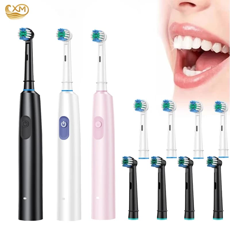 Rotating electric toothbrush with 8 Adult heads, Rechargeable, for teeth whitening