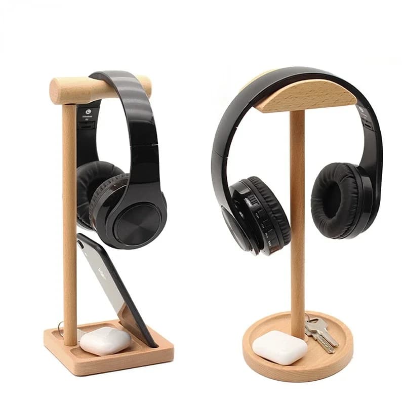 Staffa per cuffie Staffa universale per cuffie in legno Asta di supporto Poggiatesta flessibile Staffa per cuffie alla moda