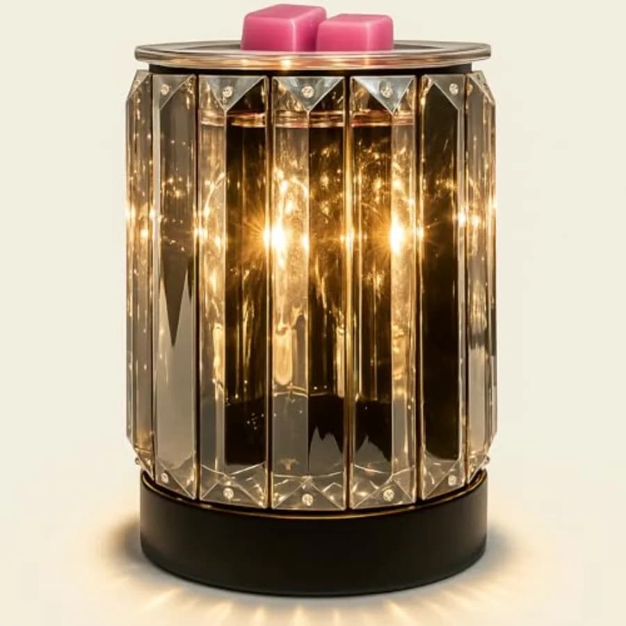 Scaldacera Elettrico e Diffusore di Oli Essenziali 3-in-1 con Lampada Aromatica e Luce Notturna, Design in Ferro Battuto con Cristalli, Regalo Perfetto per il Relax