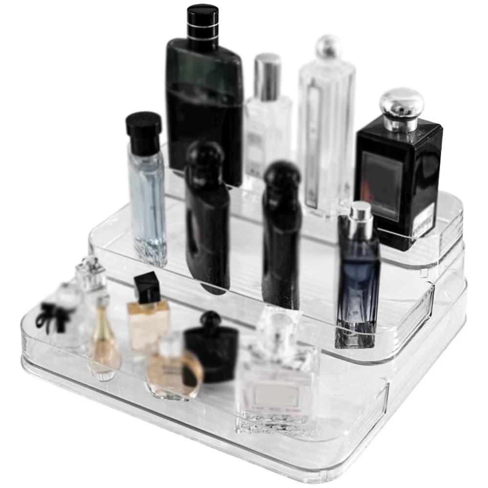Espositore per profumi a 3 livelli Espositore per smalti per cosmetici in acrilico trasparente per supporto per prodotti per la cura della pelle Vanity