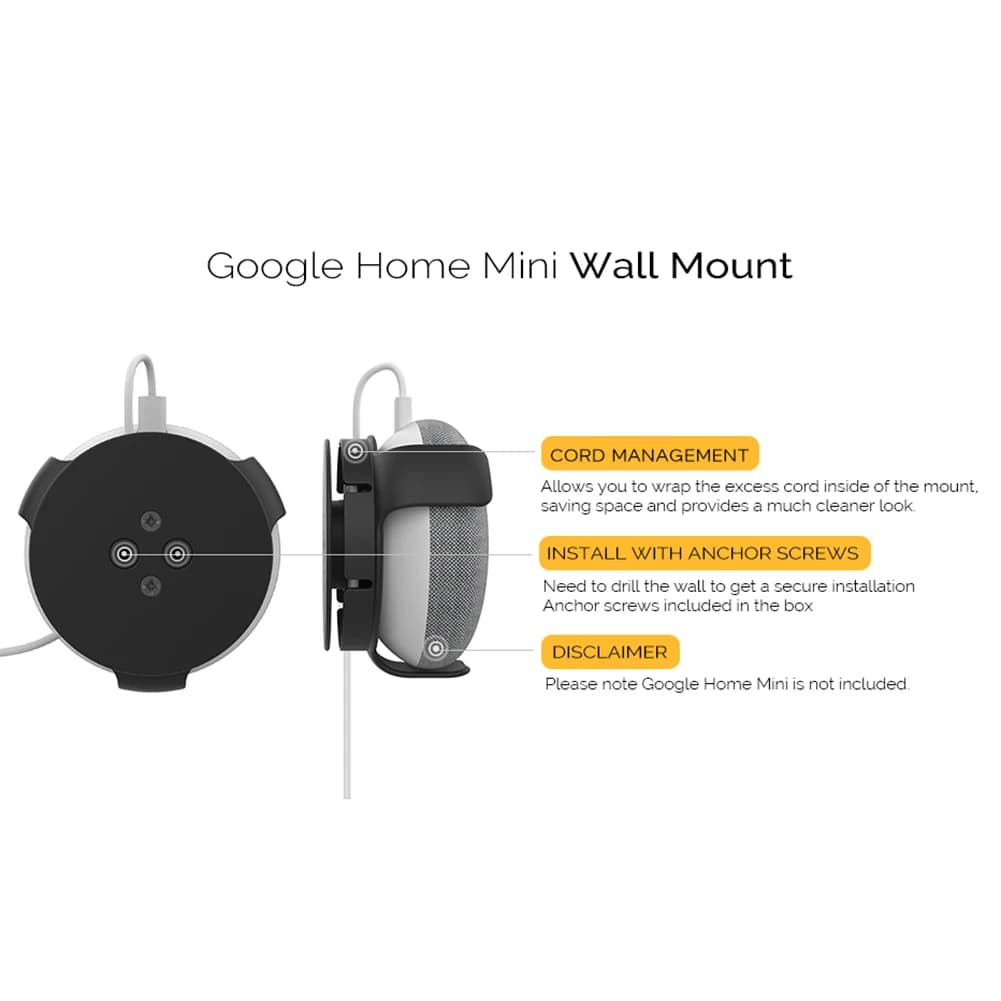 Supporto da parete per Google Home Mini, assistente vocale audio con gestione cavi integrata e porta di ricarica riservata