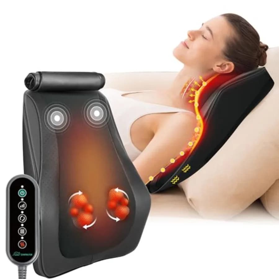 Shiatsu massager for Back and Neck with Heat, Back Massage with Function Impatient to Relieve Pain, Deep Vibration Massage Cushion for Fabrics