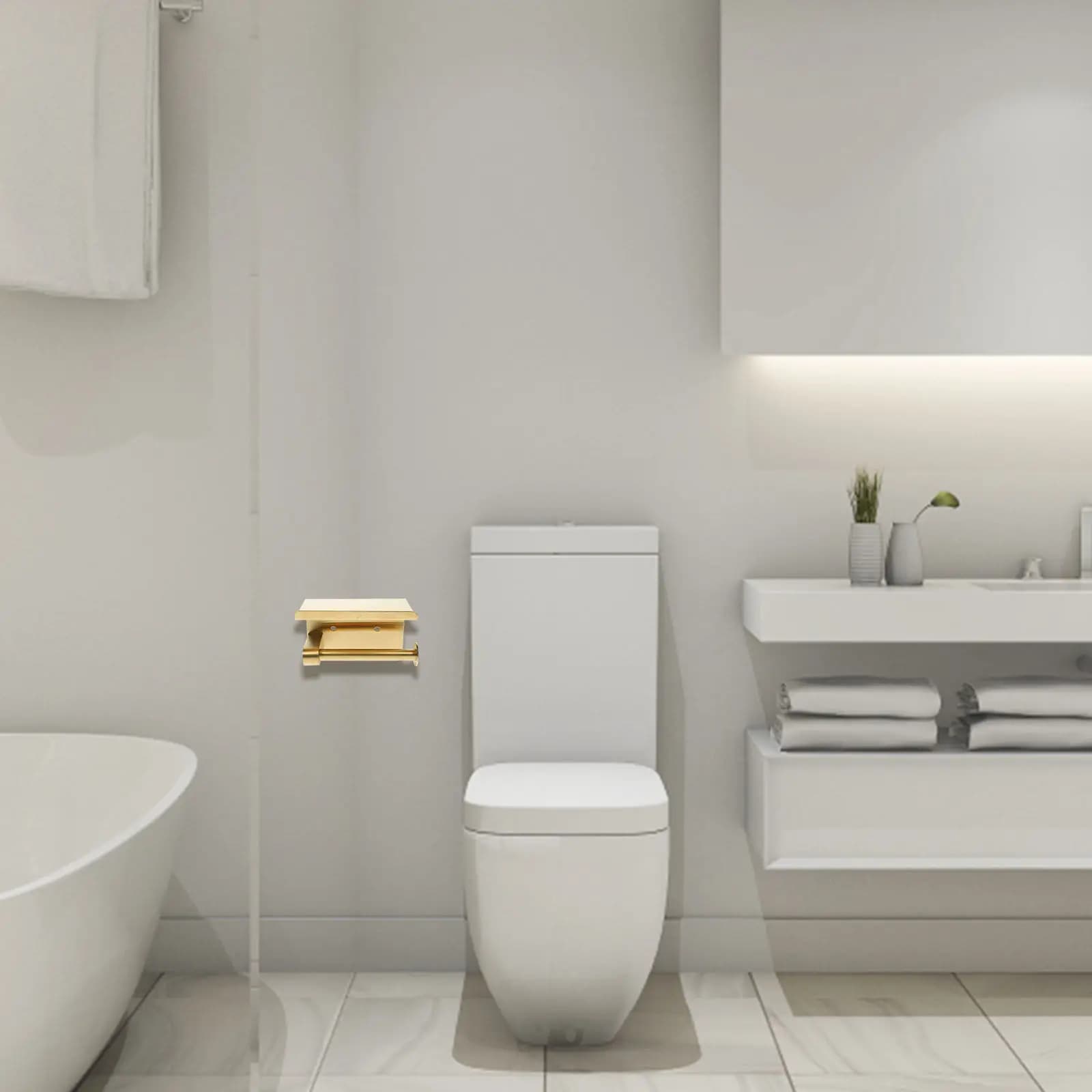 Portarotolo da parete multiuso dorato, porta carta igienica, mensola da bagno, porta telefono, scaffale da bagno
