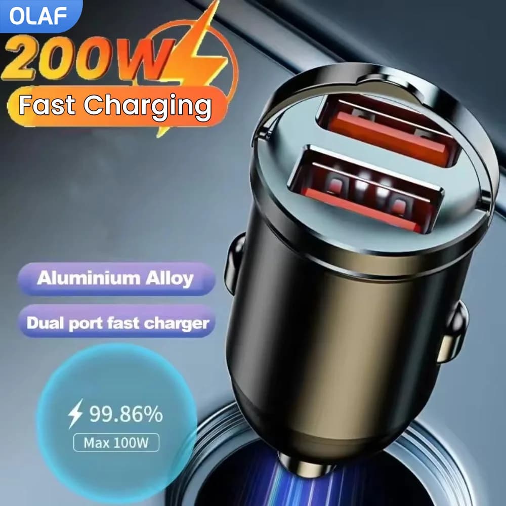 Olaf 200W Mini Pull Ring Caricabatteria da auto Ricarica rapida QC3.0 Mini Dual USB Caricatore per telefono cellulare per iPhone Samsung Huawei Xiaomi