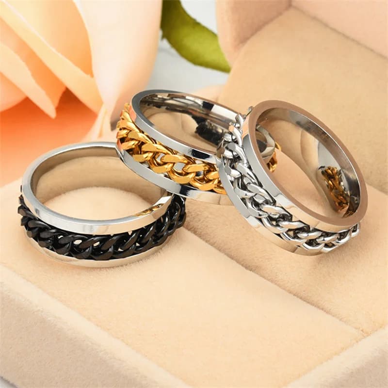 Anelli rilassanti per l'ansia antistress per gli uomini Spedizione gratuita in acciaio al titanio con catena girevole Fidget Spinner Ring Anillo Hombre