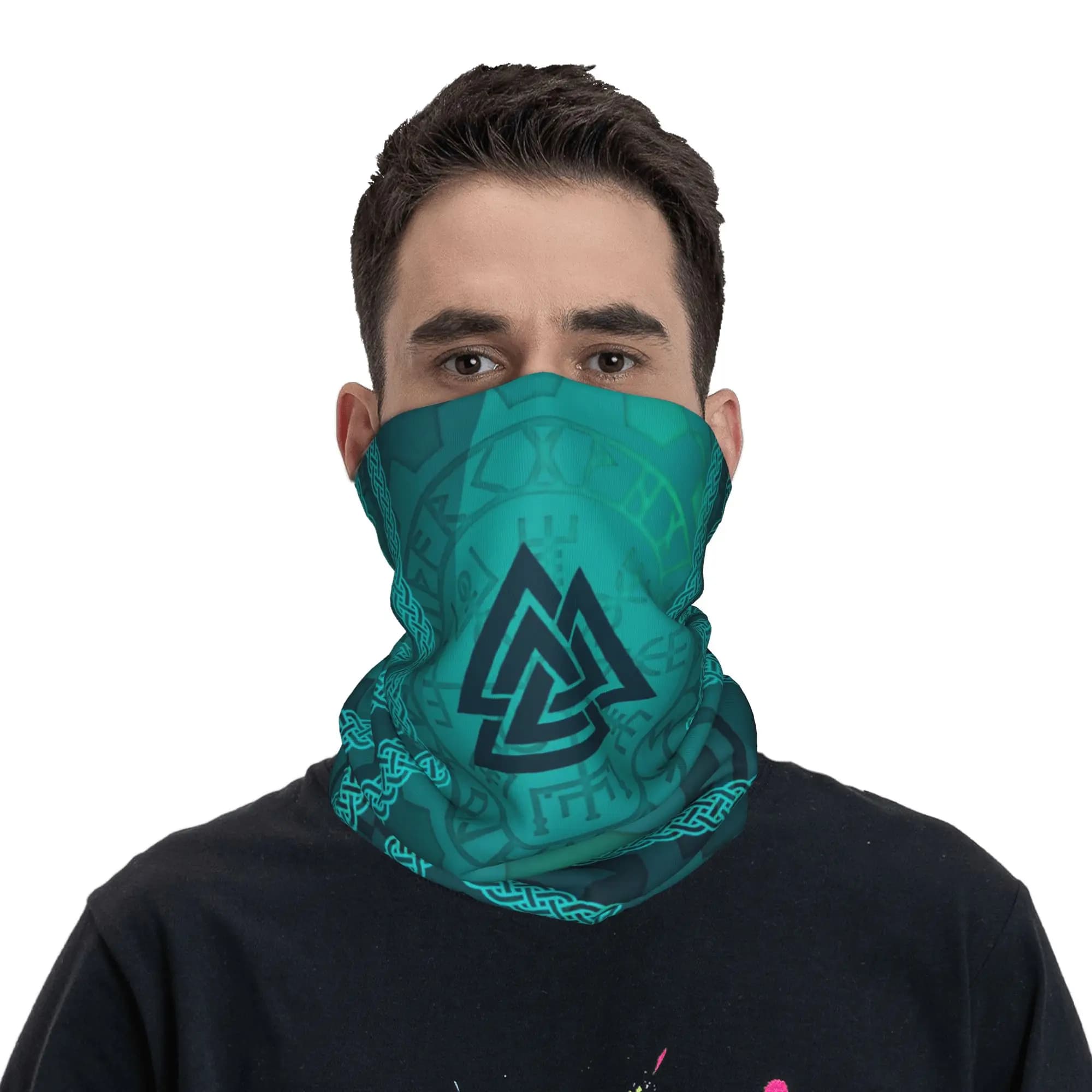 Viking Scandinavian print multifunction scarf, Norse runes, Valknut, Viking art, bandana, neck cover, mask, cycling scarf, unisex, for adults