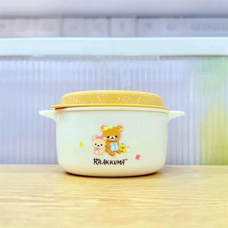 Cute Rilakkuma Round Lunch Box Sealed Portable Bento Box with Heat‑Resistant Handles Multi‑Capacity Container for Picnic Gift