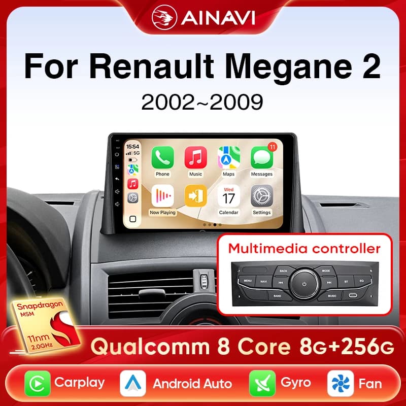 Ainavi Autoradio Per Renault Megane 2 2002-2009 Wireless Carplay Android Auto Audio 4G Lettore Multimediale Per Auto HDMI GPS BT 2 Din