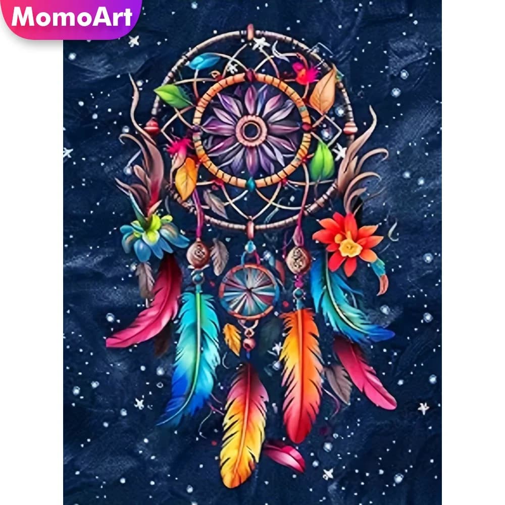 Momoart Landscape Embroidery Fabric Dream Catcher Suitable For Beginners Cross Stitch Kit Feather Needlework Handmade Gift
