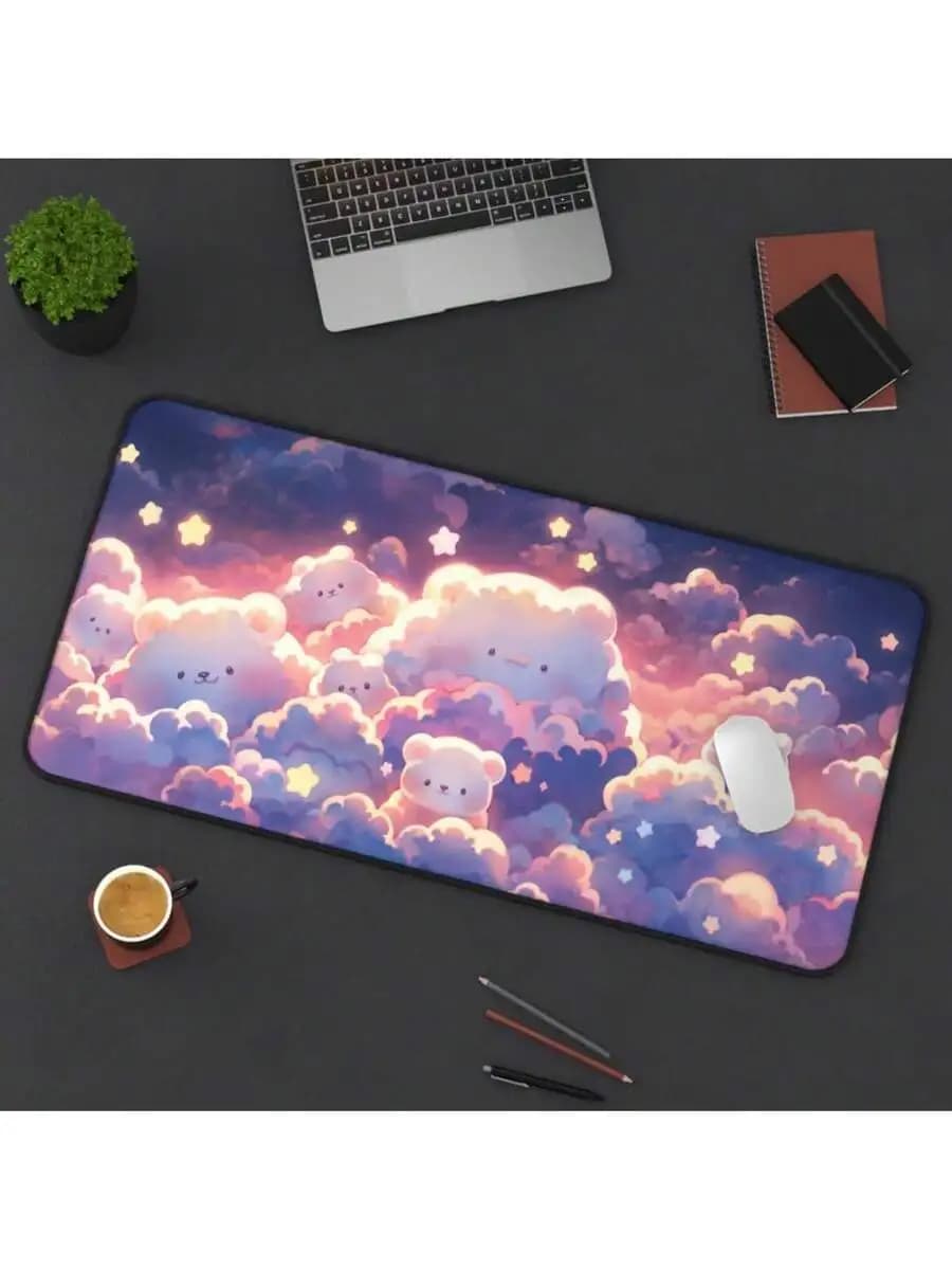 Pastel Cloud Sky Desk Mat Gaming Mouse Pad Kawaii Anime Style Office Home Decor
