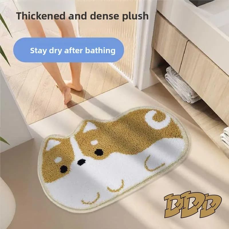 DDD Cartoon Dog Flocking Bathroom Bedroom Carpet Absorbent Non-Slip Foot Wiping Mat Machine Washable Home Decor Rug