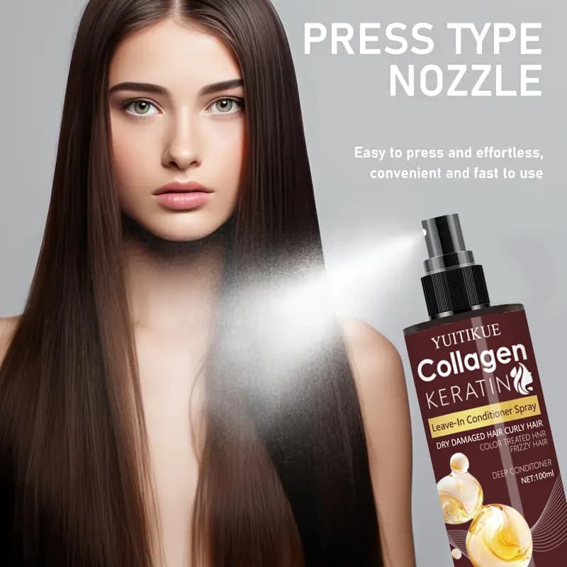 YUITIKUE Spray Leave-In al Collagene e Cheratina 100ml - Per Capelli Secchi, Ricci, Colorati e Crespi, Idratazione Profonda e Lisciatura