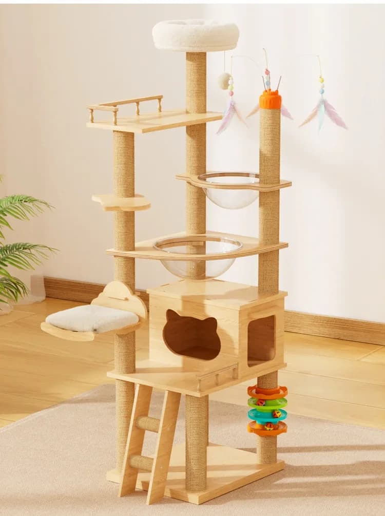 Cat climbing frame,nest,tree integrated pine space capsule,scratching board for all seasons, wear-resistant general anesthesia
