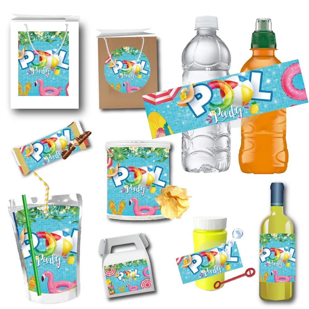 Etichette Adesive Personalizzate per Bottiglie d'Acqua e Confezioni per Feste in Piscina Estive, Decorazioni per Matrimoni e Feste di Compleanno