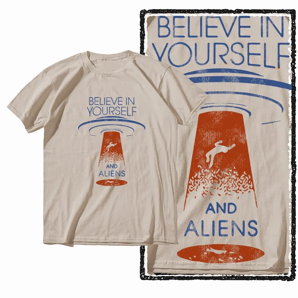 T-shirt grafica Cool Space da uomo in cotone beige G44 | T-shirt da uomo con scollo a O di grandi dimensioni streetwear