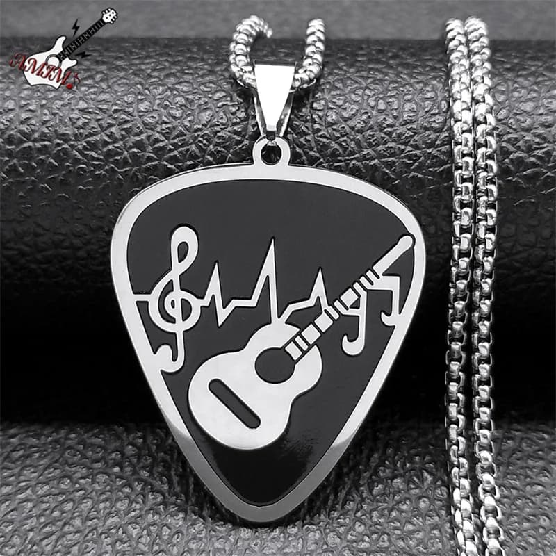 Collana con plettro per chitarra con nota musicale rock per donna Uomo Collane a catena con simbolo musicale in acciaio inossidabile color argento colares N7957S06
