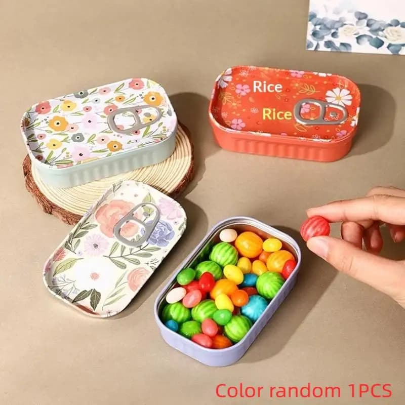 Random 1Pc Flower Small Drink Can Design Tinplate Box Empty Storage Case For Candy Coin Pill U Disk Stationery Organizer.