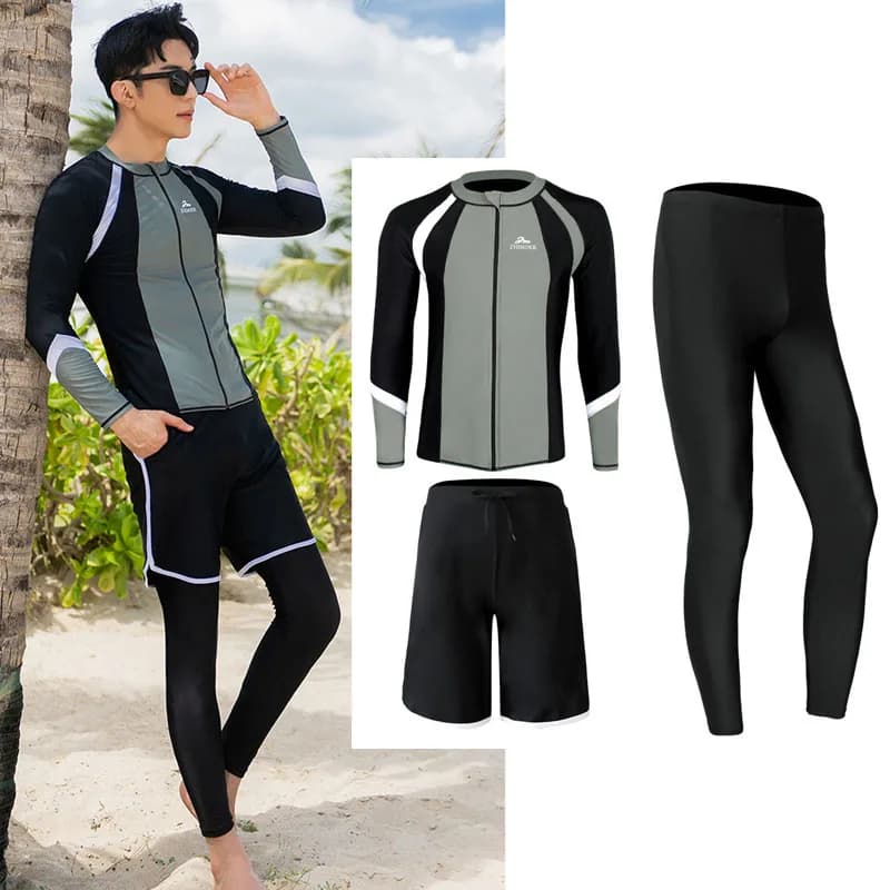 Camicia da uomo/donna 5 pezzi Rash Guards con pantaloncini da ragazzo Leggings Manica lunga Cerniera Costume da bagno Costumi da bagno Rashguards Prendisole