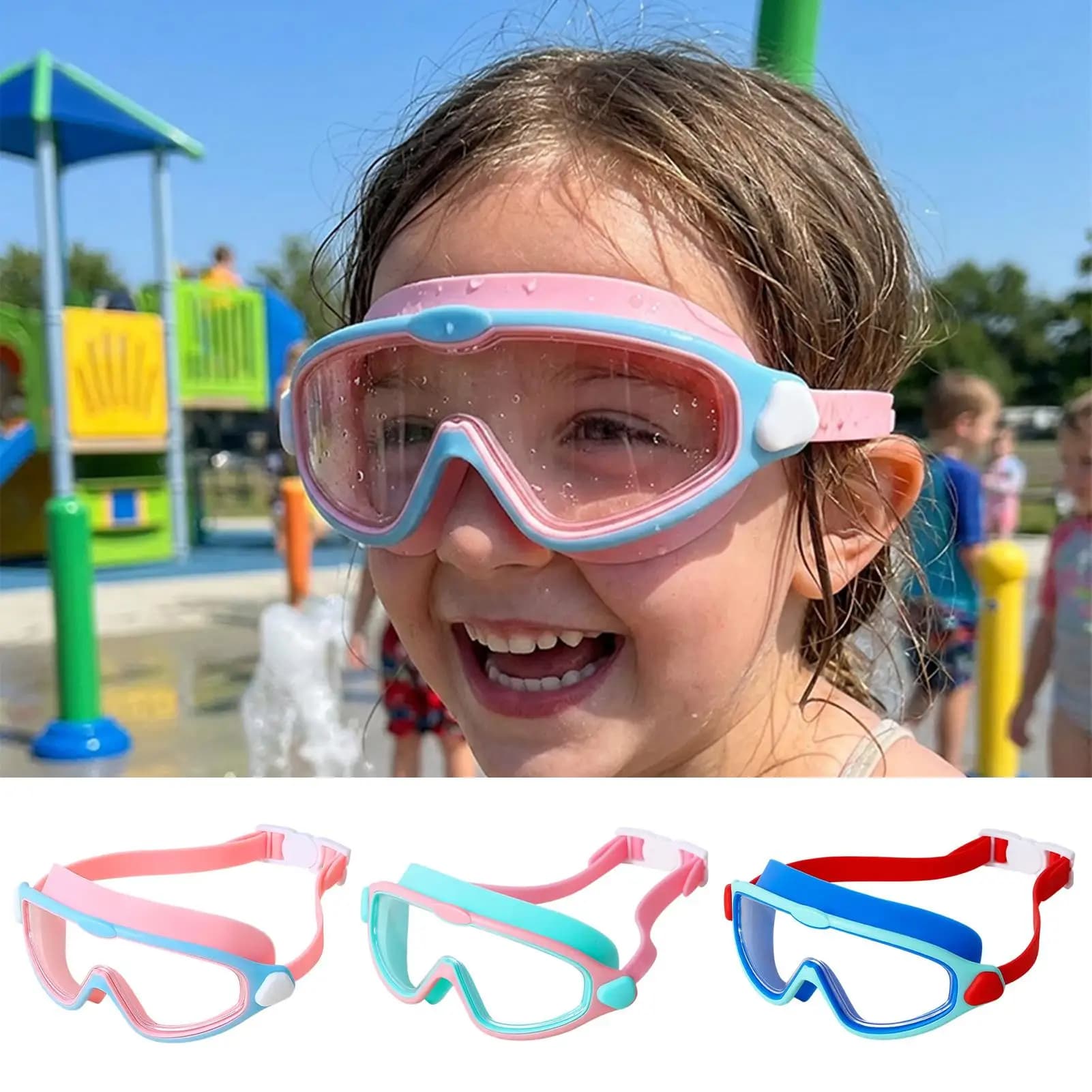 Kids Swim Goggles Anti-Fog Anti-UV 180 Wide View Adjustable Pool Goggles Kids For Boys Girls Youth Aged 3-15 Pool Beach