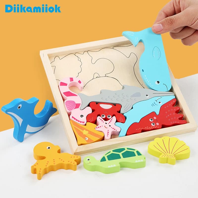 1pc 16.6 centimetri Puzzle di Legno Animale Frutta e Forma Corrispondenza Puzzle 3D per I Bambini Giocattoli Educativi Per Bambini Giochi Montessori