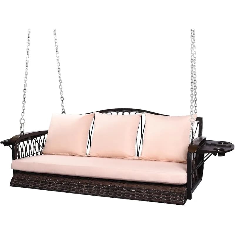 Vimini porch swing, durable, from 900 pounds, to 3 seats, for outdoor patio, with cushions and 8.9 feet chains, outdoor hanging bench with U