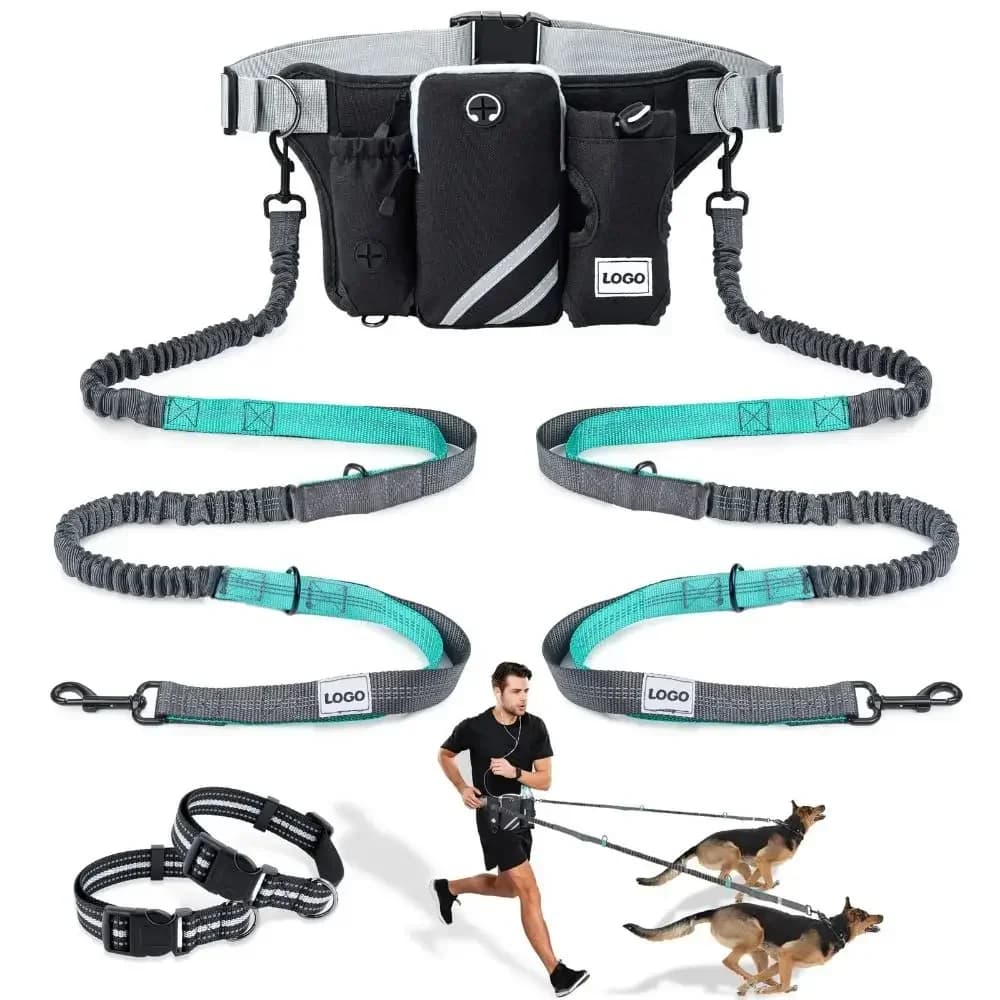 Guinzaglio per Cani a Mani Libere con Tasca con Cerniera, Cintura con Multi Tasche, Cuciture Riflettenti e Elastico per Corsa e Jogging