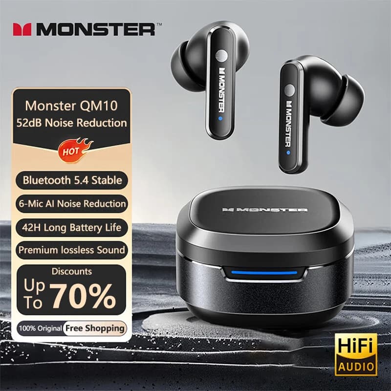 Monster QM10 Auricolari wireless Bluetooth5.4 Chiamata HD Cuffie audio surround HIFI Auricolari sportivi a lunga durata della batteria a bassa latenza