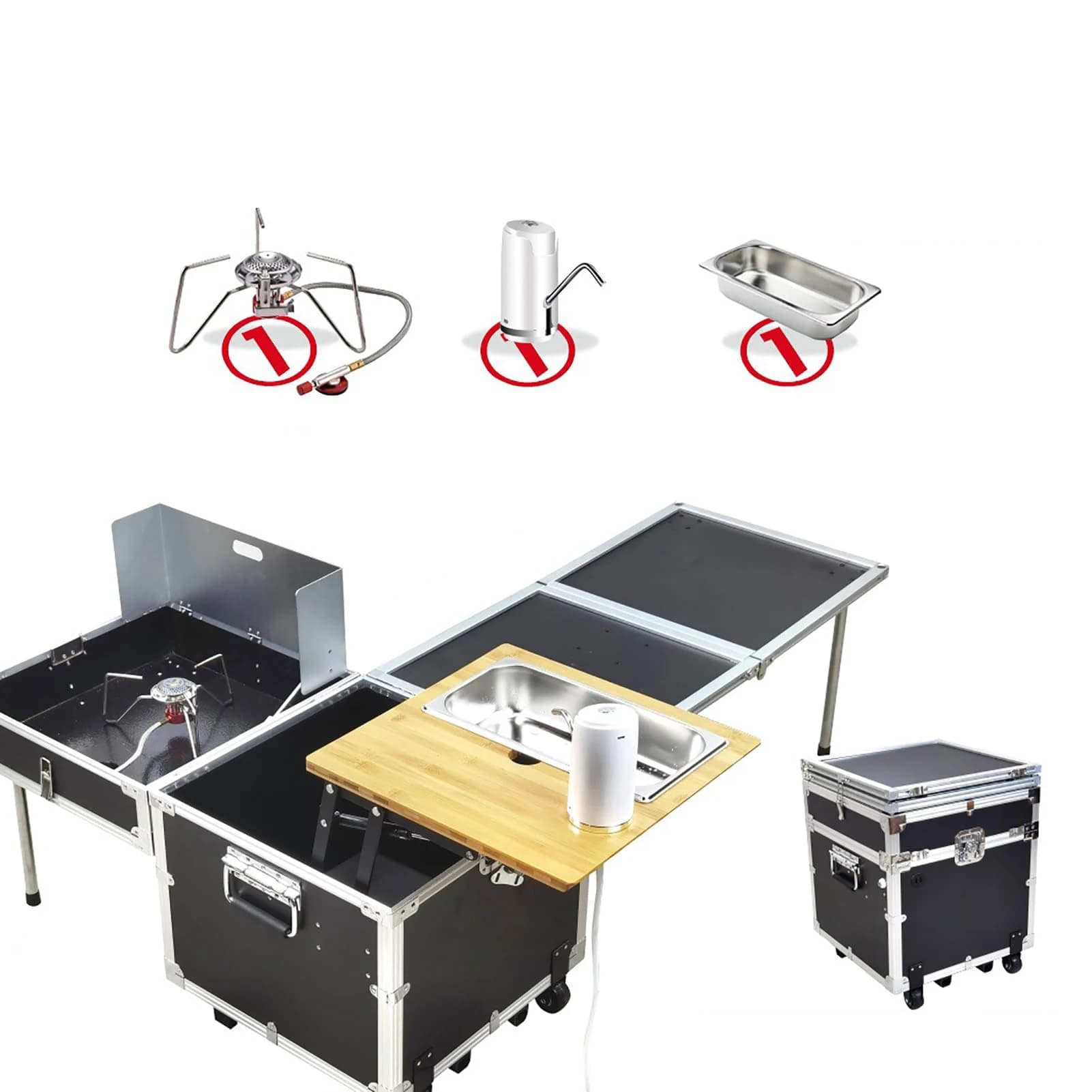 Set da Cucina per Campeggio all'Aperto, Cucina Mobile Portatile, Tavolo da Cucina Pieghevole per Auto