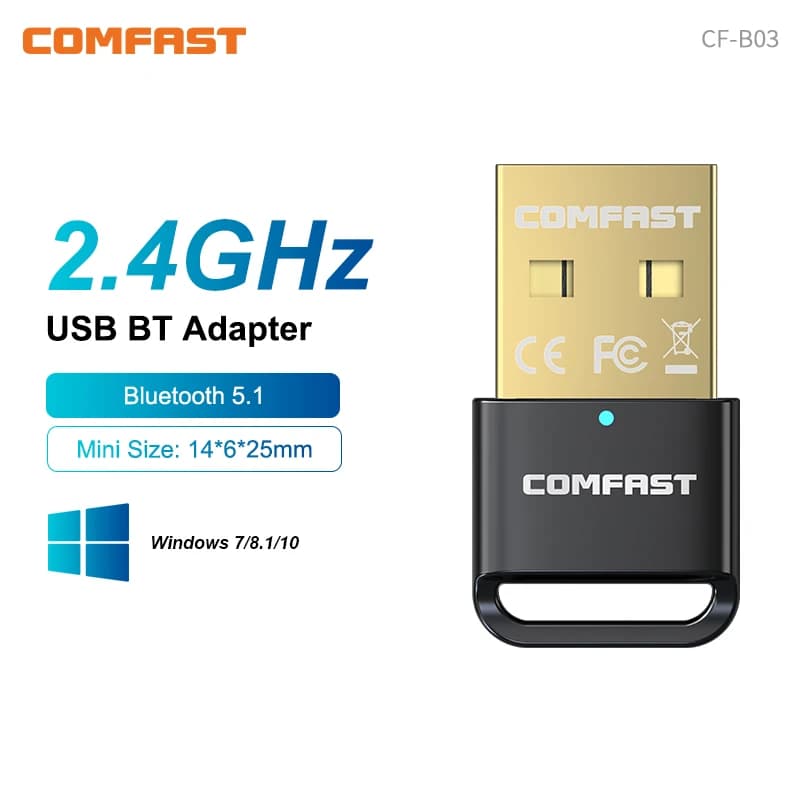 COMFAST USB Bluetooth 5.1 Dongle Laptop Adapter Speaker Mouse Keyboard Gamepad Receiver Audio 2.4GHz For 10M Win8. 1/10/ 11
