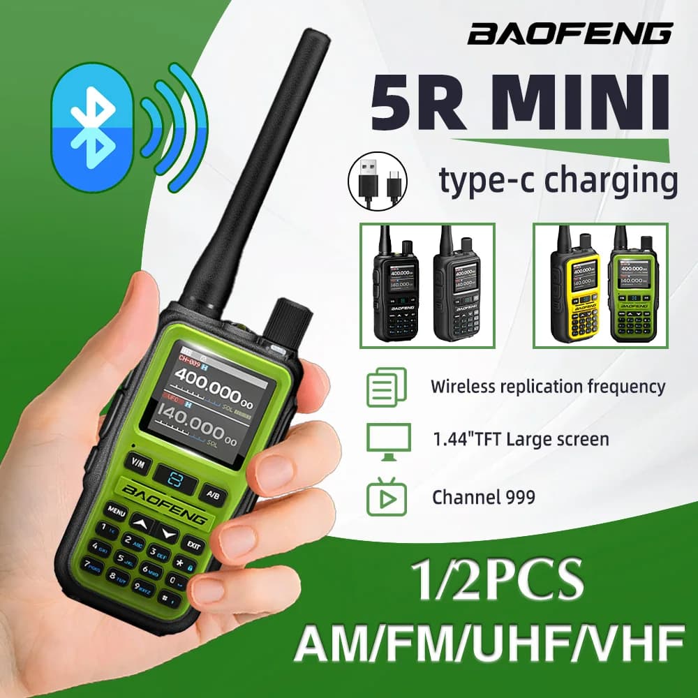 1PC Baofeng UV-5R Mini Walkie Talkie Dual PTT Wireless Bluetooth Programmazione AM/FM Camping Portatile 2 Radioamatori a lungo raggio Hotel