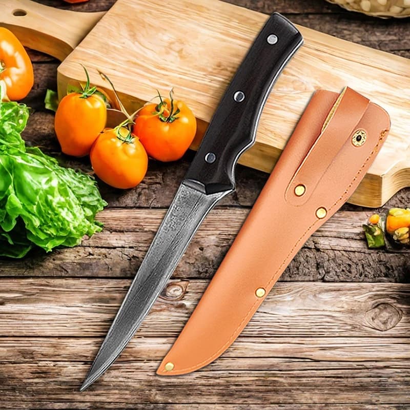 Bone knife forged damask steel knife for sliced fish kitchen knife with full wood handle Tang butcher knife cutting tools for vegetables