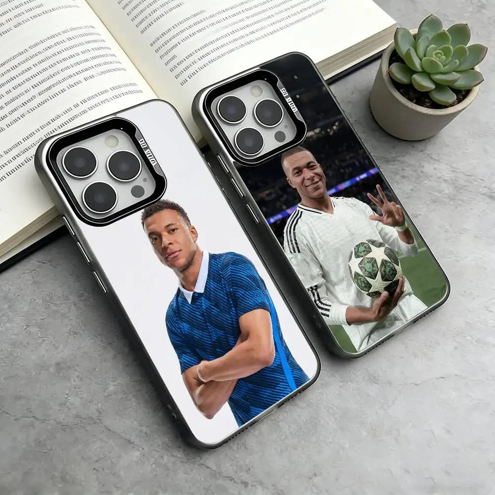 Cover per iPhone K-Kylian Football Mbappe Star per iPhone 17, 16, 15, 14, 13, 12, 11 Plus, Pro Max, XS, con rivestimento interno colorato argentato