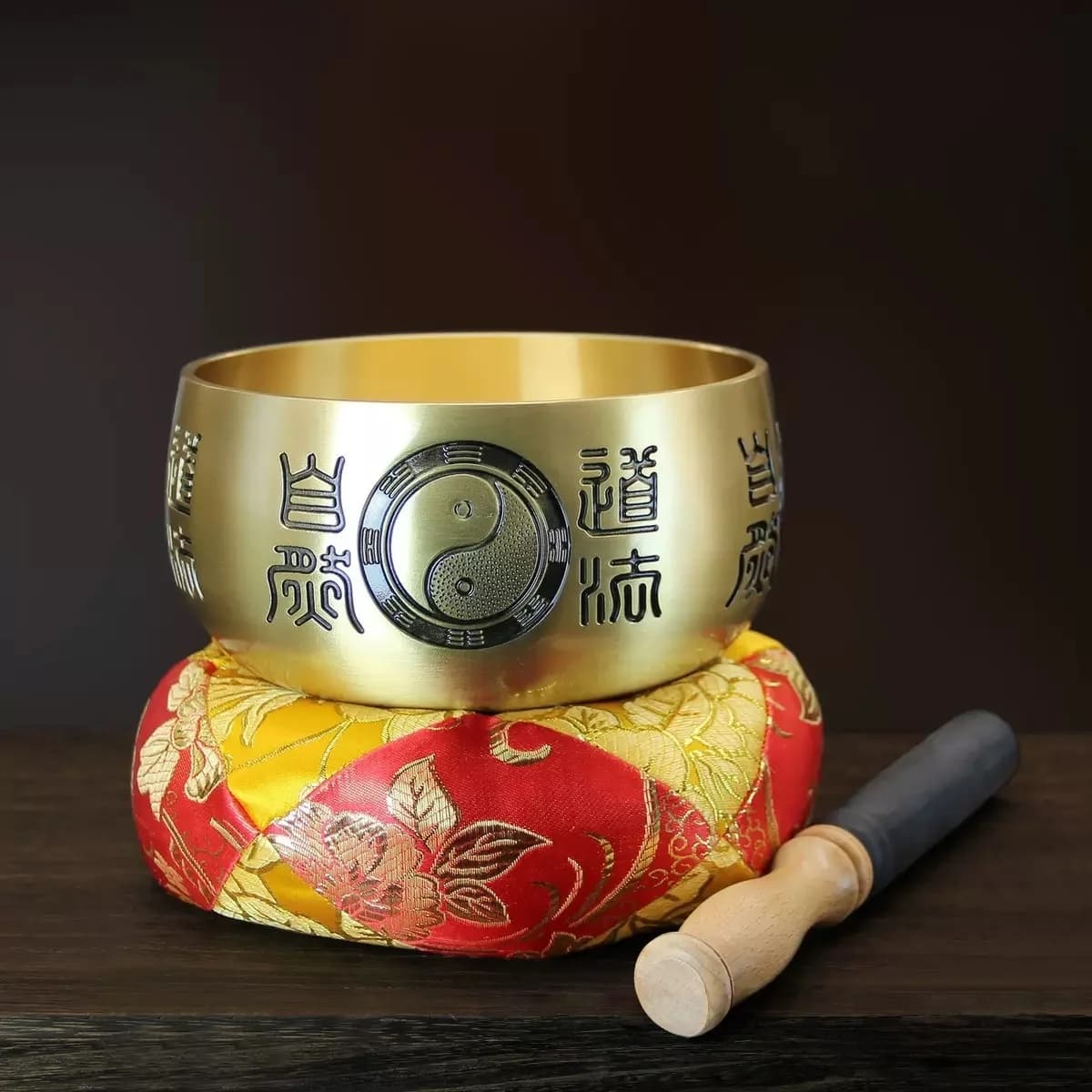 Golden Brass Casting Buddhist Singing Bowl Himalayan Chime Religious Musical Instrument
