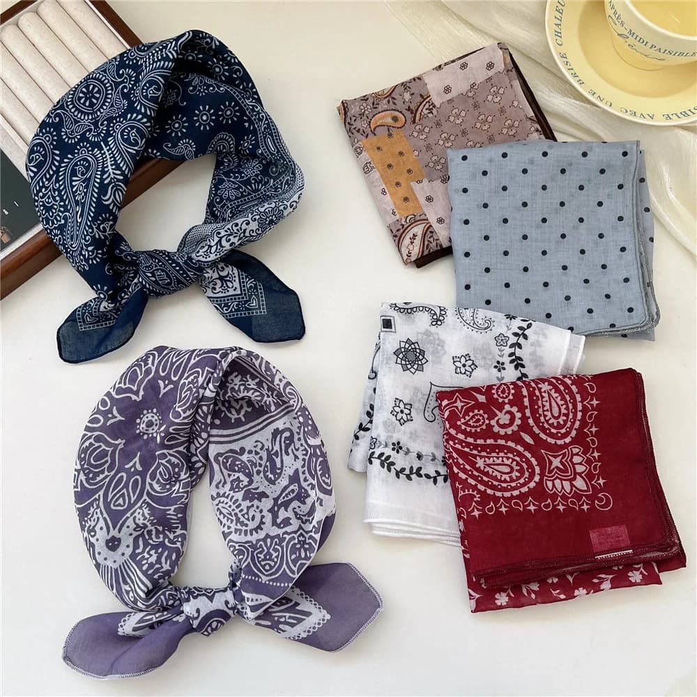 Piccole sciarpe in lino e cotone per donna 58 * 58 cm Fazzoletto da collo leggero morbido e traspirante Boho Print Dot Paisley Bandana Sciarpa per capelli