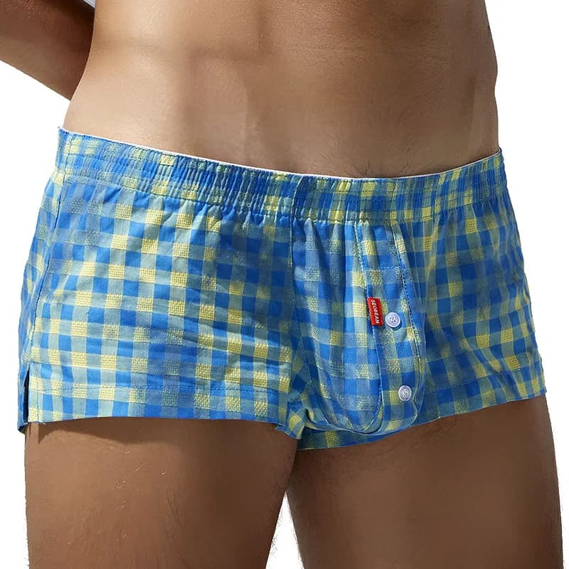 Allentato da uomo Casual Plaid Aro U Pouch Boxer Pantaloncini Traspirante Maschile Piatto Biancheria Intima Costume da Bagno Casa Mutandine Degli Indumenti da Notte Pigiama