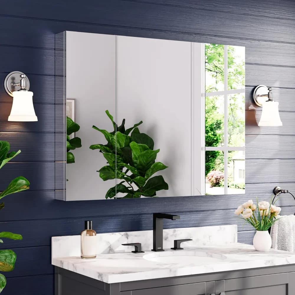 Armadietto per medicinali 40" x 30", Armadietto per medicinali da bagno con specchio, Armadietti per medicinali a incasso con ripiani regolabili. Personalizzabile.