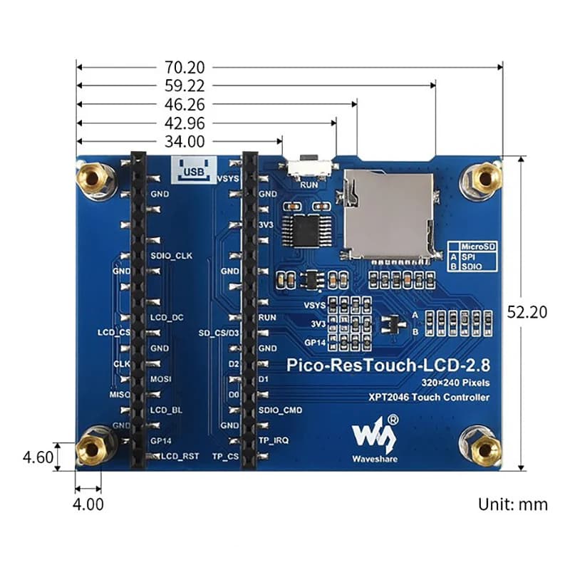 Waveshare Per Raspberry Pi Pico Display da 2,8 pollici Modulo LCD a colori 262K 320X240 Pixel Schermo di contatto resistivo per comunicazione SPI