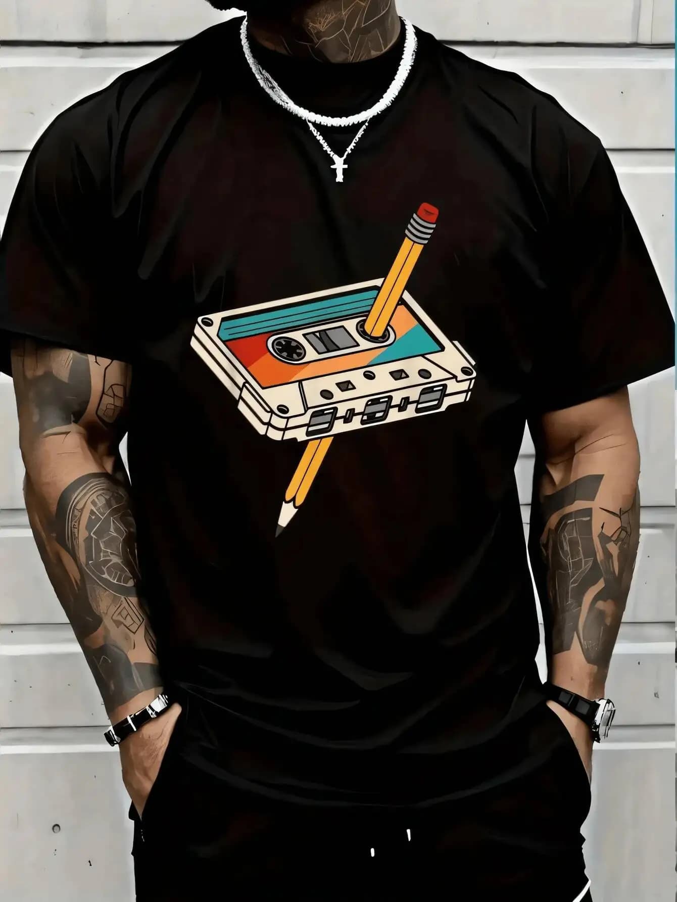 100% Cotton 80S 90S Retro Cassette Tape 1980S 1990S Music Vintage Outfit Round Neck Short Sleeve T-Shirt Men's Graphic Tee 100% Cotton Trendy Y2K Short-Sleeve Tee-Soft, Quick-Drying, Wrinkle Resistant Light Cotton Graphic Tshirt Soft Stretchy Casual