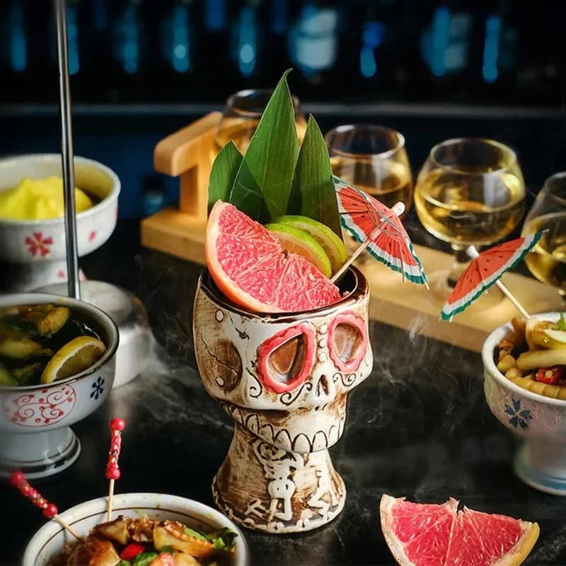 Bicchiere da cocktail con teschio per festa di Halloween da 480 ml, bar creativo USA, tazza TIKI in ceramica, tazza da birra, divertente bicchiere da vino misto, bere vintage