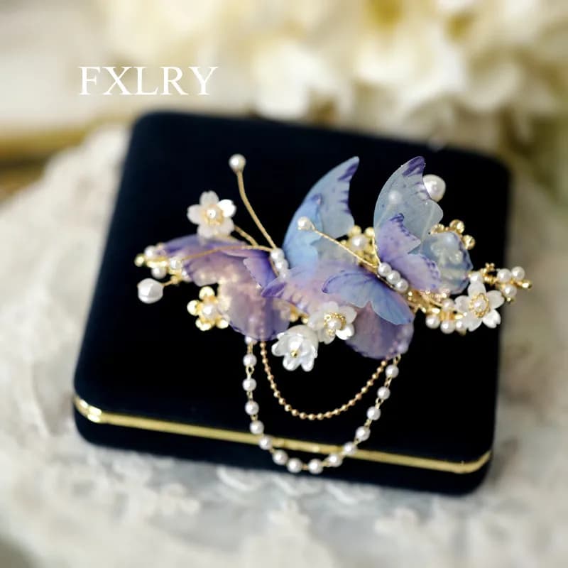 FXLRY accessori per copricapo con Clip a nappa stile Vintage conchiglia a forma di farfalla con conchiglia fatta a mano originale
