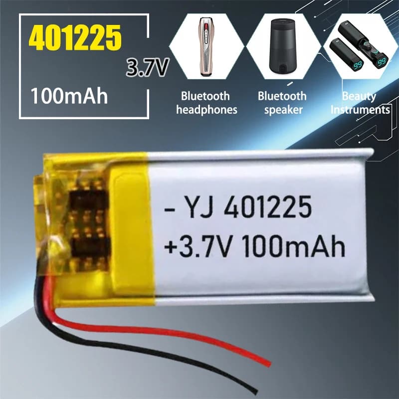 401225 Batteria ai polimeri di litio 3.7V 100mAh ai polimeri di litio ricaricabile per auricolare Bluetooth Strumento di bellezza Selfie Stick Spray