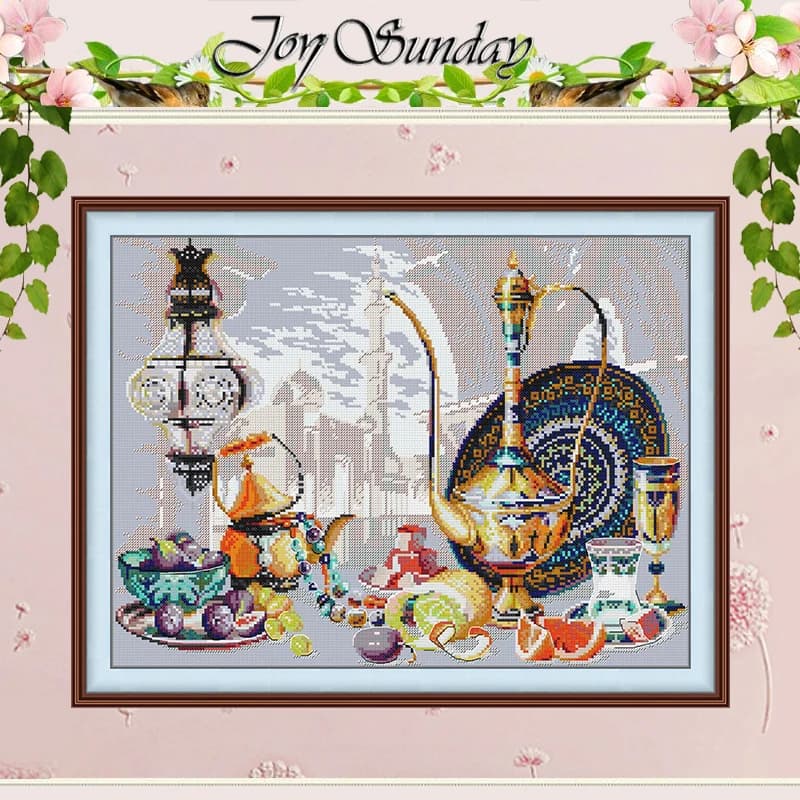 Moroccan-style Tea Set Patterns Counted Cross Stitch Set DIY 11CT 14CT 16CT HD Stamped Cross-stitch Kit Embroidery Needlework