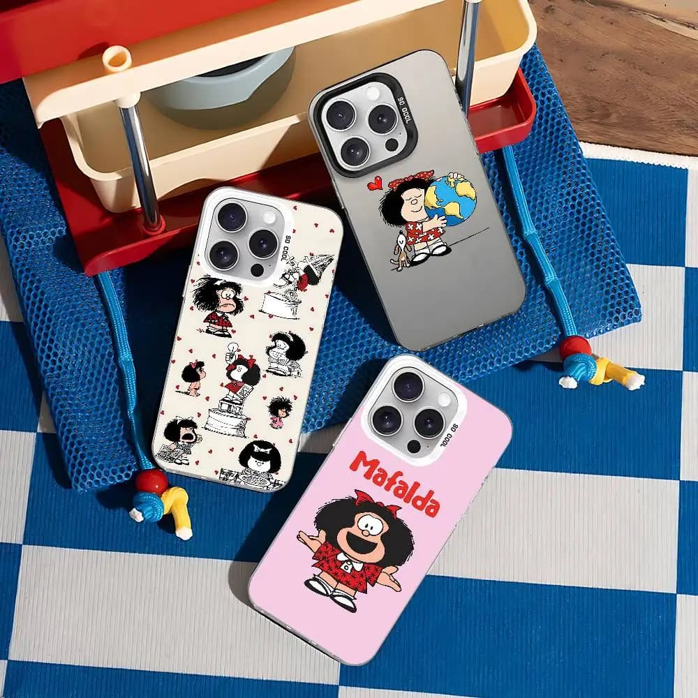 M-Mafalda Girl Custodia per telefono per IPhone 17 16 15 14 13 12 11 Pro Max Plus Colore antiurto Cover posteriore argento