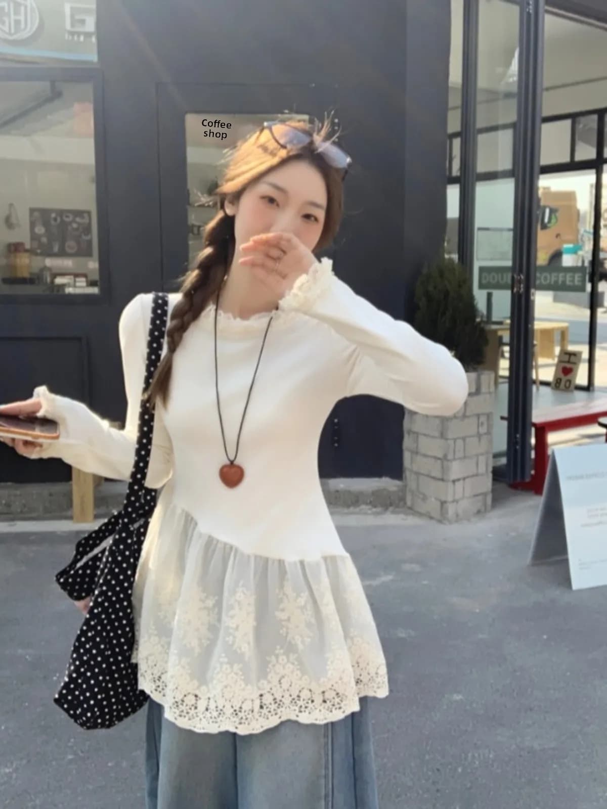 Chic plus Size Women's Long Sleeve T-Shirt Lace Trim Splice Fashionable Base Shirt Spring New Style Korean Style Slim Fit Top