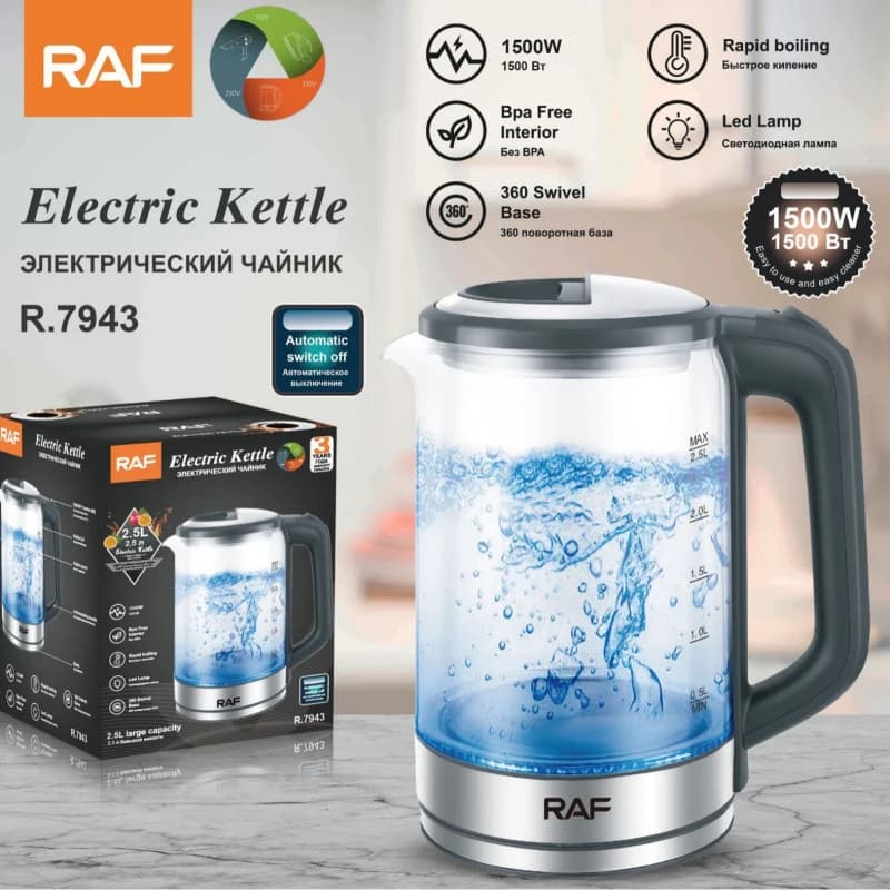 Bollitore Elettrico in Vetro Trasparente RAF Multifunzionale