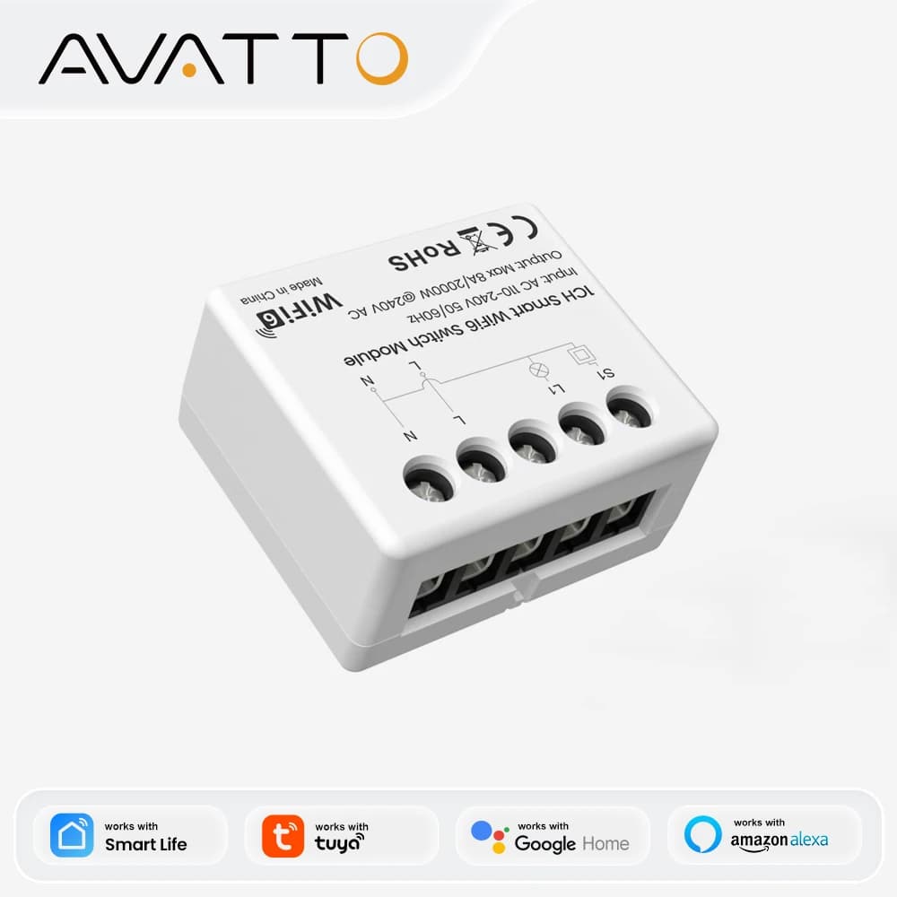 AVATTO Tuya WiFi 6 Mini modulo interruttore luce intelligente, interruttore casa intelligente interruttore fai da te APP telecomando funziona con Alexa, Google Home